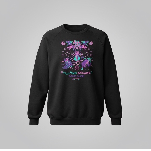 Critical Role Villains Beware Game Over Pixel Art Black Sweatshirt - Large NWOT - Picture 1 of 15